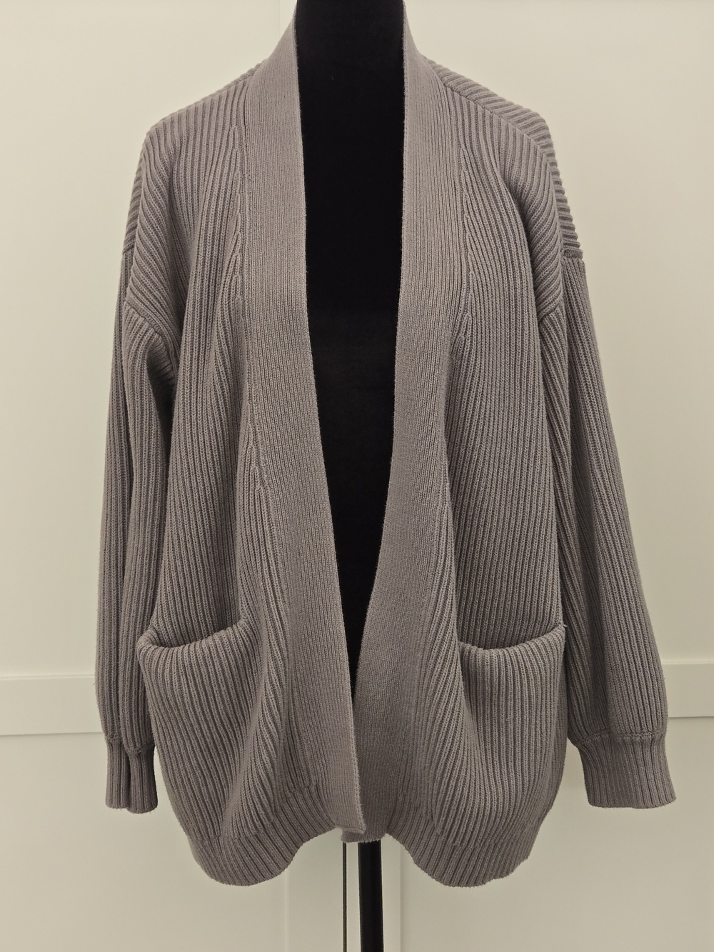 Quince Organic Cotton Oversized Cardigan Sweater L Heather Dove Grey Fall Ribbed